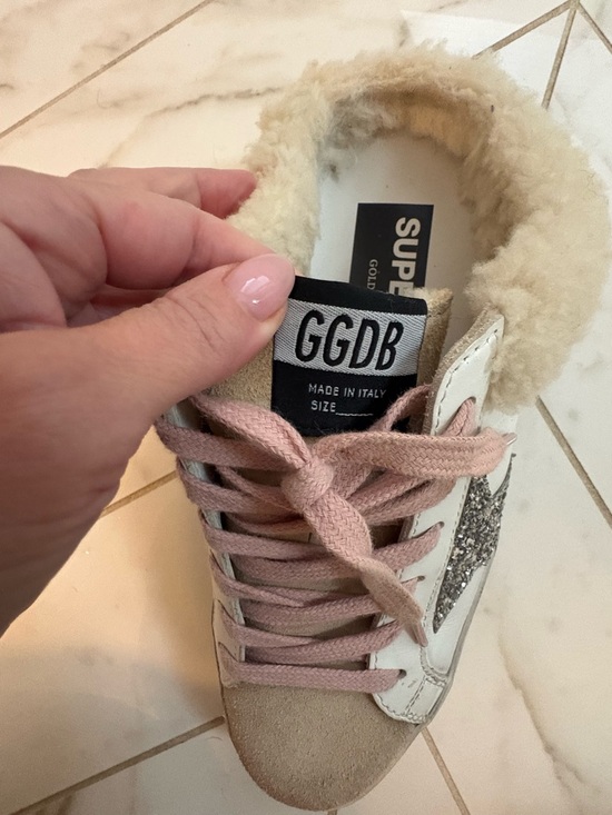 Golden Goose White Sneakers with Pink Laces and Silver Glitter Star - Picture 3 of 5